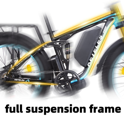 Dark Slate Gray KETELES K800P  Dual Motor Mountain E-Bike 48V 23Ah 26"x4.0" Fat Tire E-bike