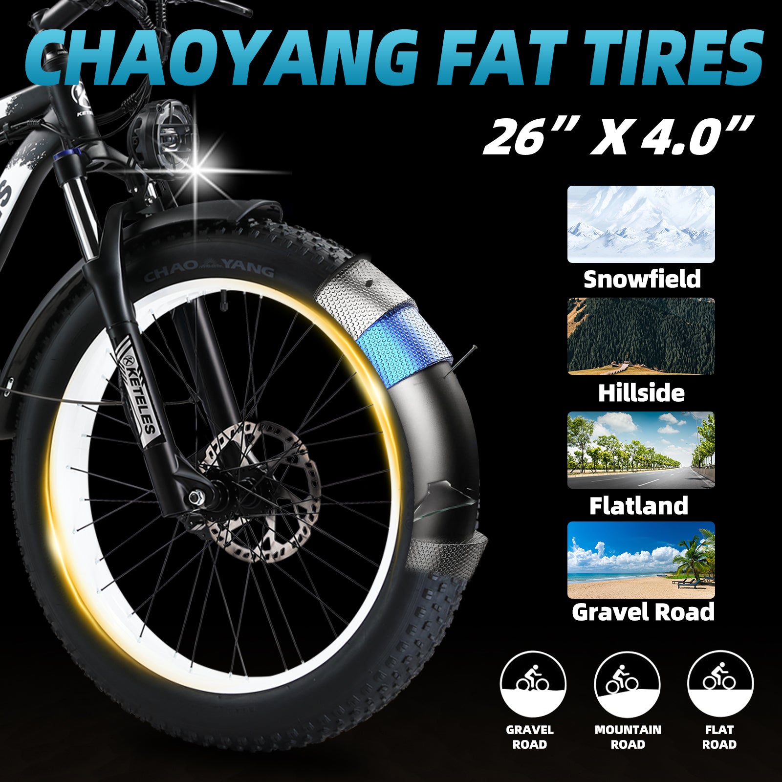 Light Gray KETELES K800 Dual Motor Mountain E-Bike 48V 23Ah 26" Fat Tire Ebike