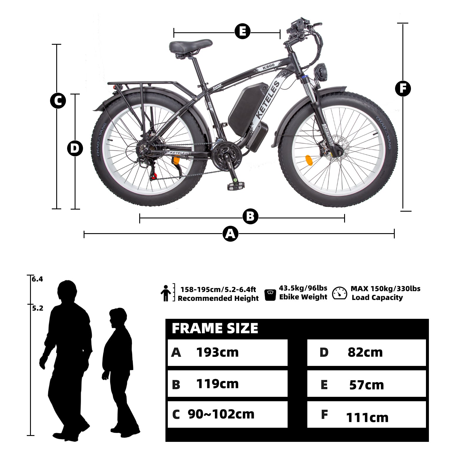 Light Gray KETELES K800 Dual Motor Mountain E-Bike 48V 23Ah 26" Fat Tire Ebike